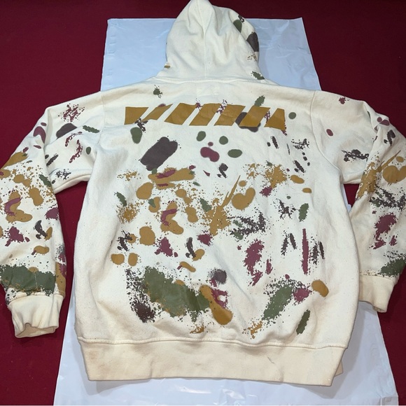 Paint Splatter HOODIE SWEATSHIRT FWRD DENIM purpose Tan Olive Pockets MEDIUM MEN - Picture 2 of 13